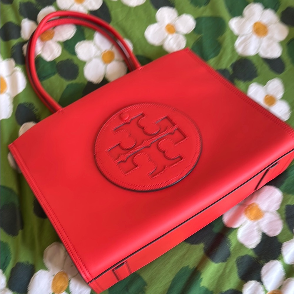 Tory Burch Red Tote with Embossed Logo in red poppy
